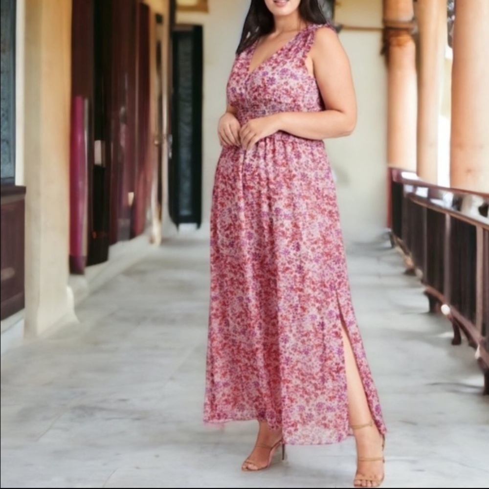 NWT Banana Republic sleeveless maxi dress White pink purple floral Womens Sz 14